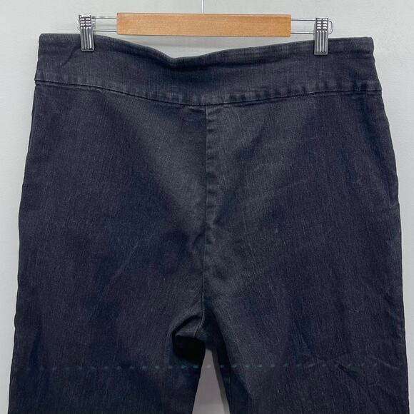 Alfred Dunner Denim Fringe Capri Pants Womens 14 Black Stretch Pull On Raw Edge - Picture 4 of 5